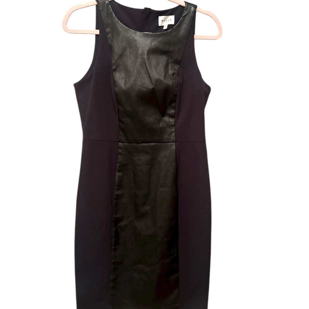 Milly Black Leather Panel Mini Dress size 8